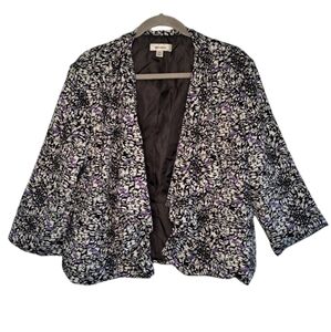 Dressbarn Black Purple Waterfall Front Printed Blazer Size XL